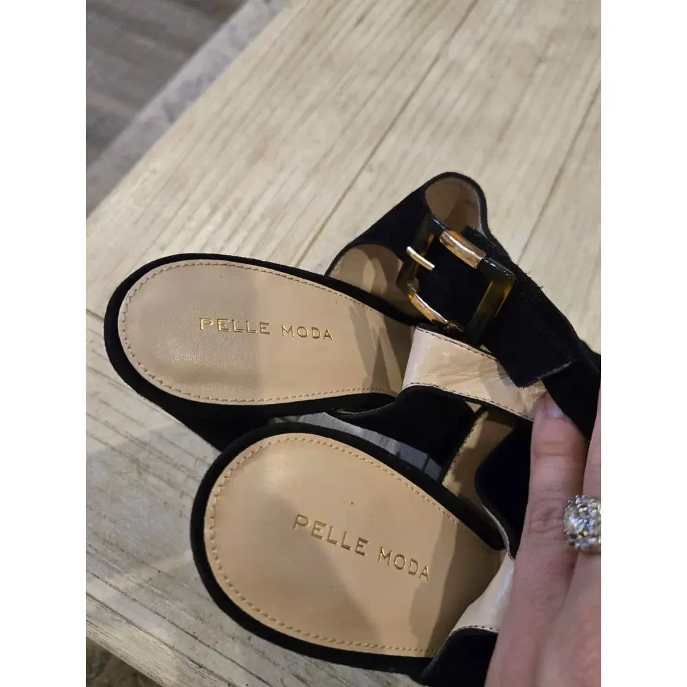 Pelle Moda Women's Black Suede Ankle Strap Heels Size 11M